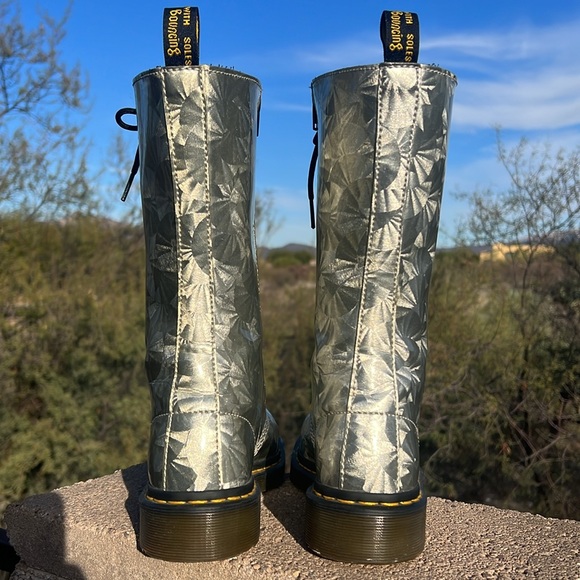 Dr. Martens Holographic Silver Prism Tall 14 Eye Lace Up & Side Zip Boots - Picture 10 of 17